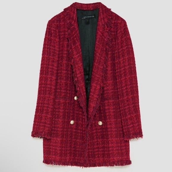 Zara Bloggers Favorite! Red Tweed Women's Jacket - Picture 2 of 9